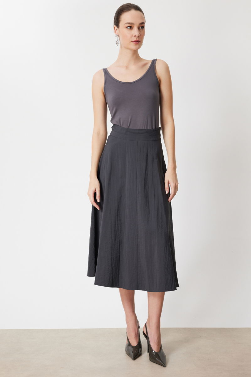 On Kadın Volanlı Maxi Etek 74206 Antrasit - On