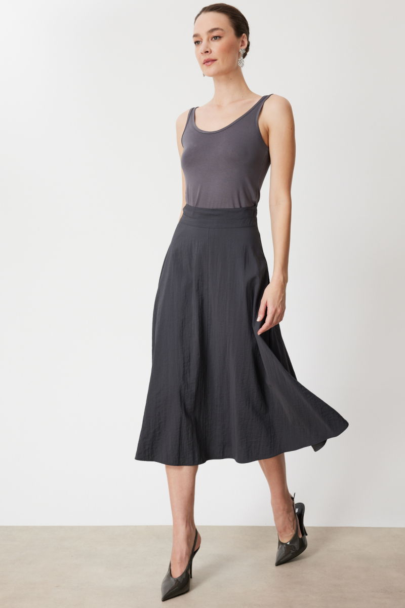 On Kadın Volanlı Maxi Etek 74206 Antrasit - 2