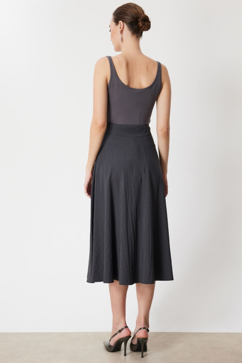 On Kadın Volanlı Maxi Etek 74206 Antrasit - 4