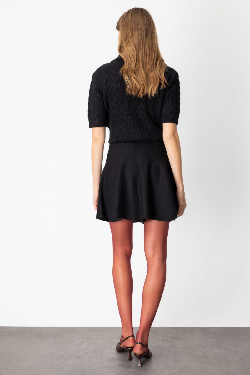 On Kadın Volanlı Mini Triko Etek 60207 Siyah - 4