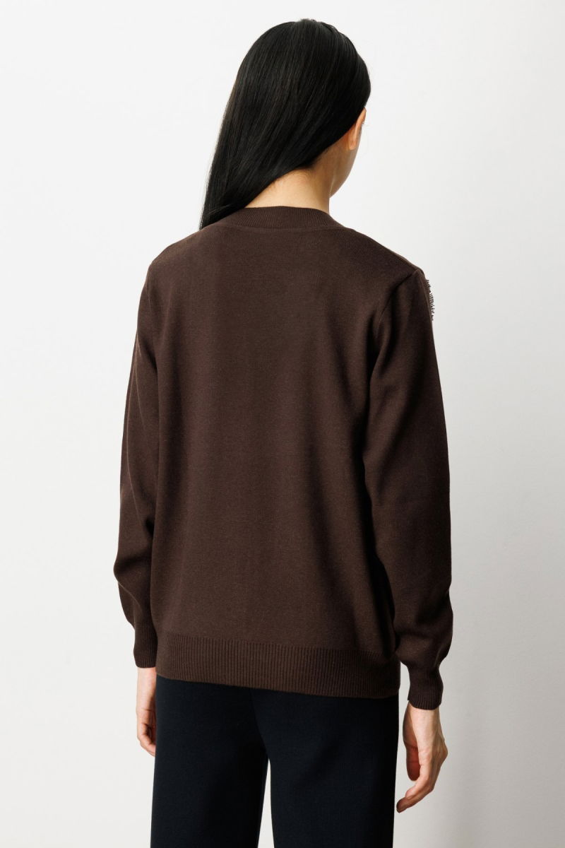 On Kadın Yaka Şerit Kırçıllı Triko Kazak 65321 Kahverengi - 4