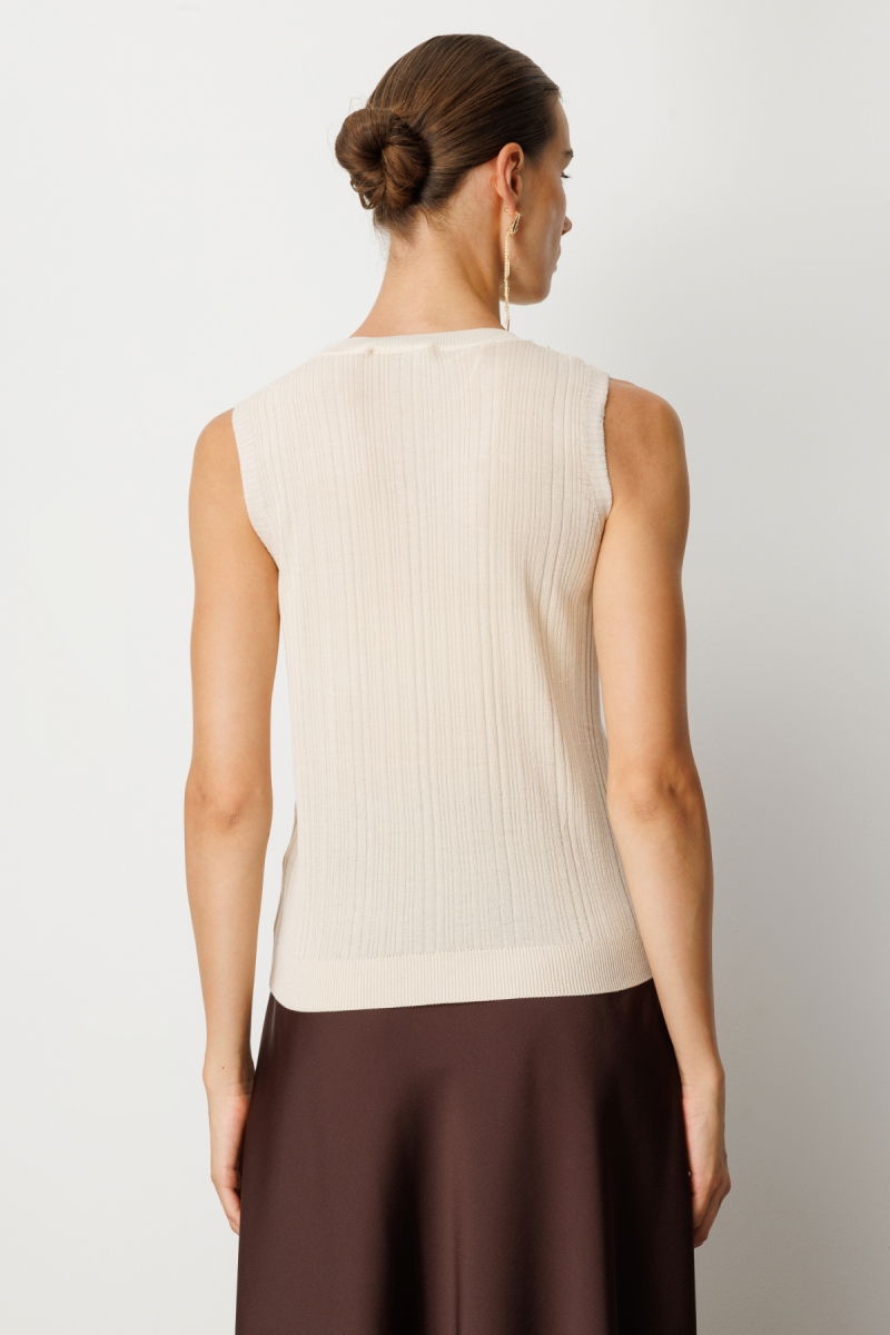 On Kadın Yakası Boncuklu Triko Bluz 60361 Krem - 4