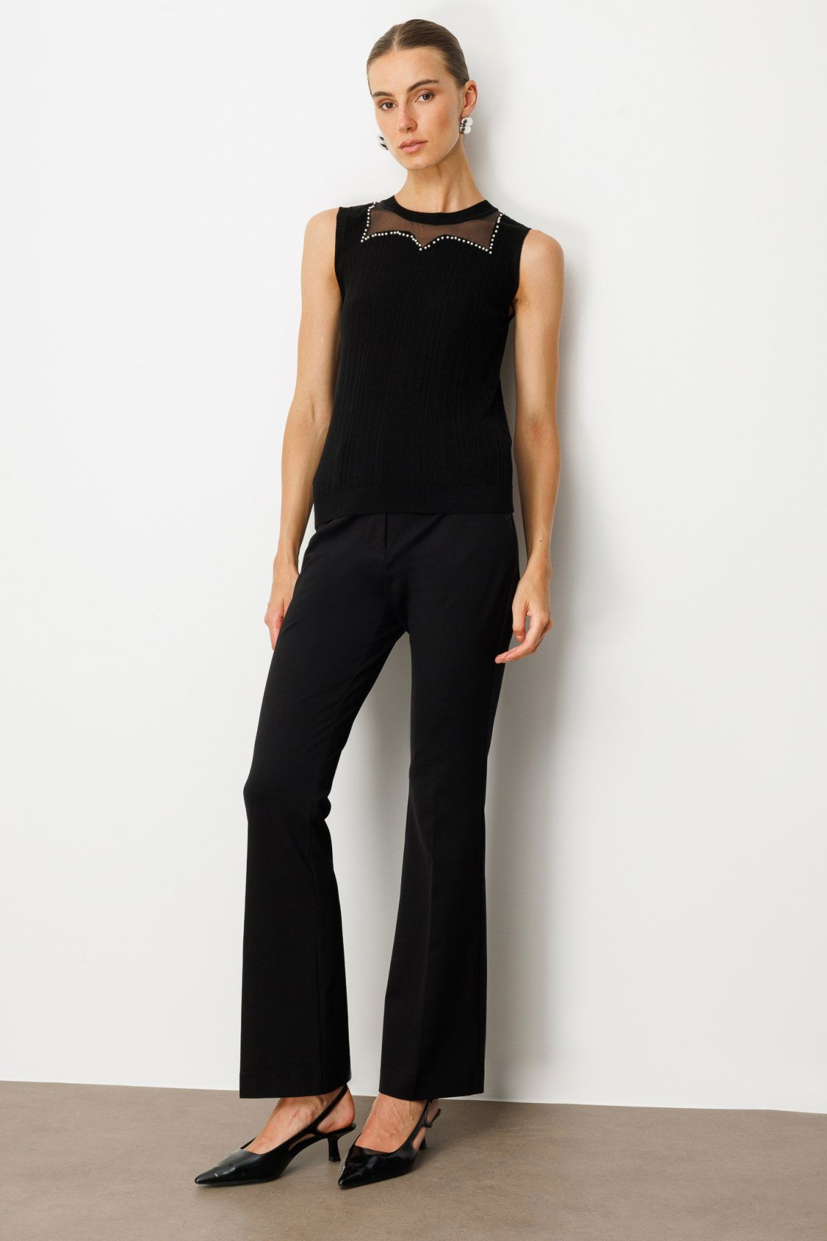 On Kadın Yakası Boncuklu Triko Bluz 60361 Siyah - 3