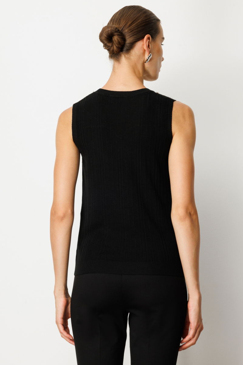 On Kadın Yakası Boncuklu Triko Bluz 60361 Siyah - 4