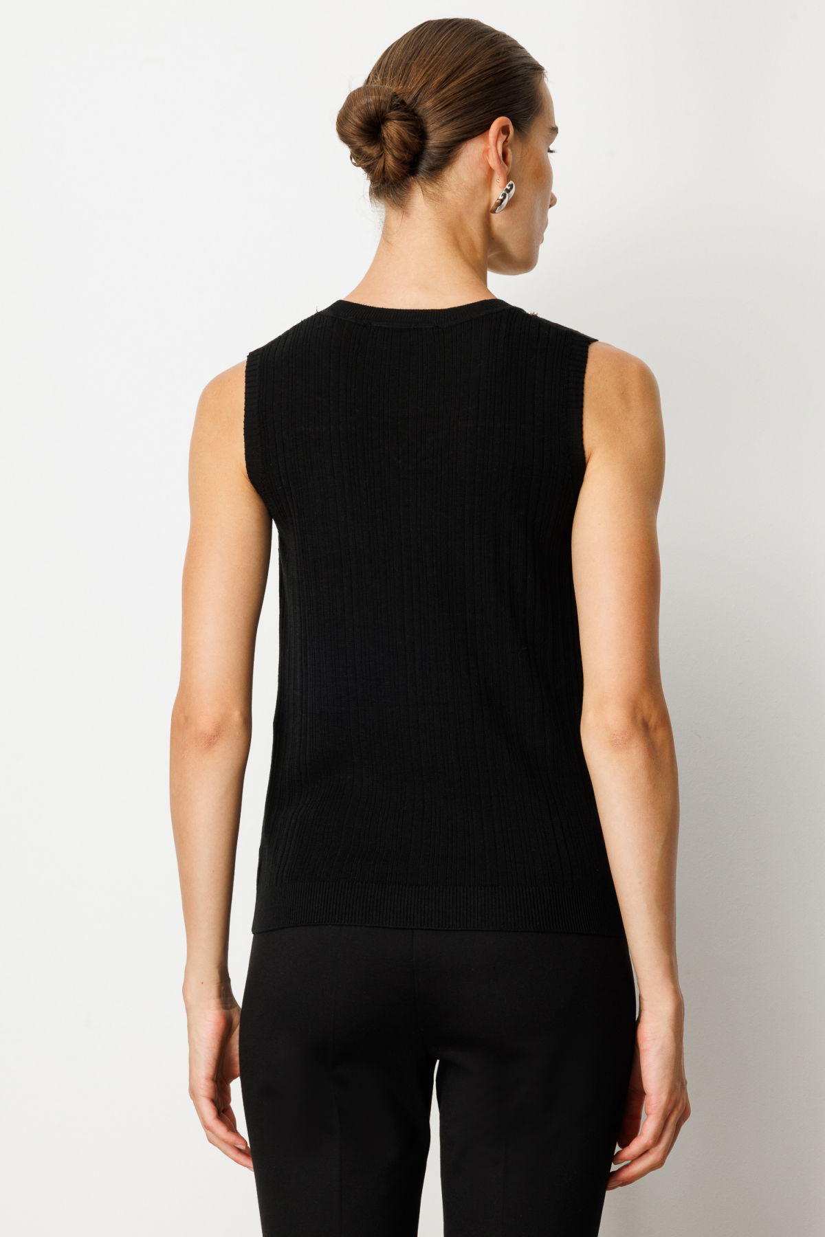 On Kadın Yakası Boncuklu Triko Bluz 60361 Siyah - 4