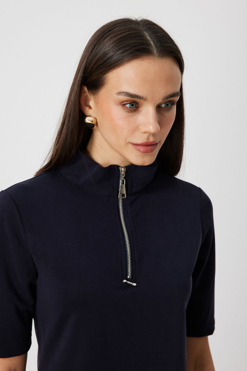 On Kadın Yakası Fermuarlı Kısa Kollu Bluz 76305 Lacivert - 2