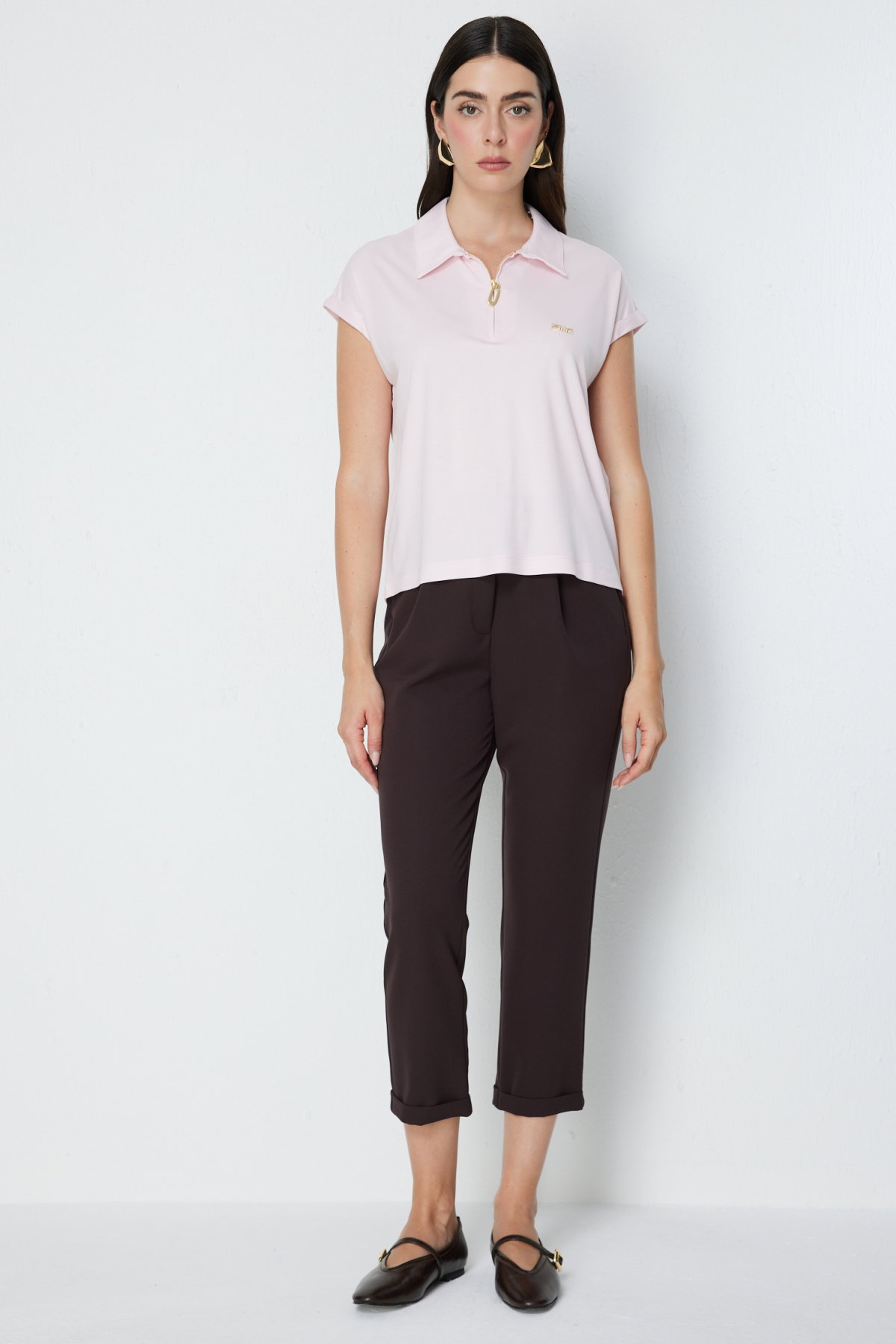 On Kadın Yakası Fermuarlı Metal Aksesuarlı Bluz 71530 Pembe - 3