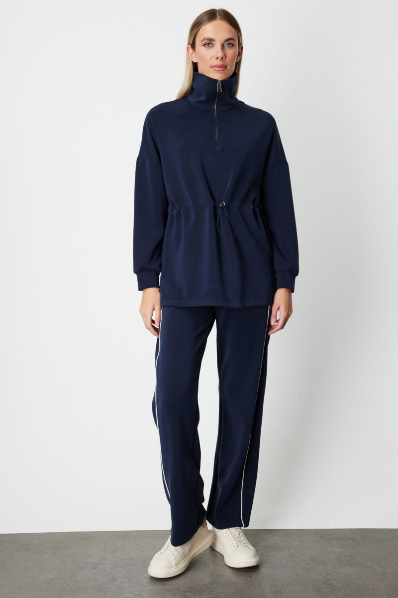 On Kadın Yakası Fermuarlı Sweat 66312 Lacivert - 3