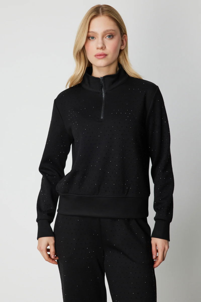 On Kadın Yakası Fermuarlı Taşlı Eşofman Üstü 66364 Siyah - On