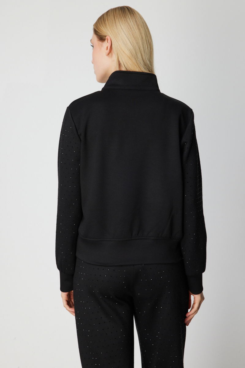 On Kadın Yakası Fermuarlı Taşlı Eşofman Üstü 66364 Siyah - 4