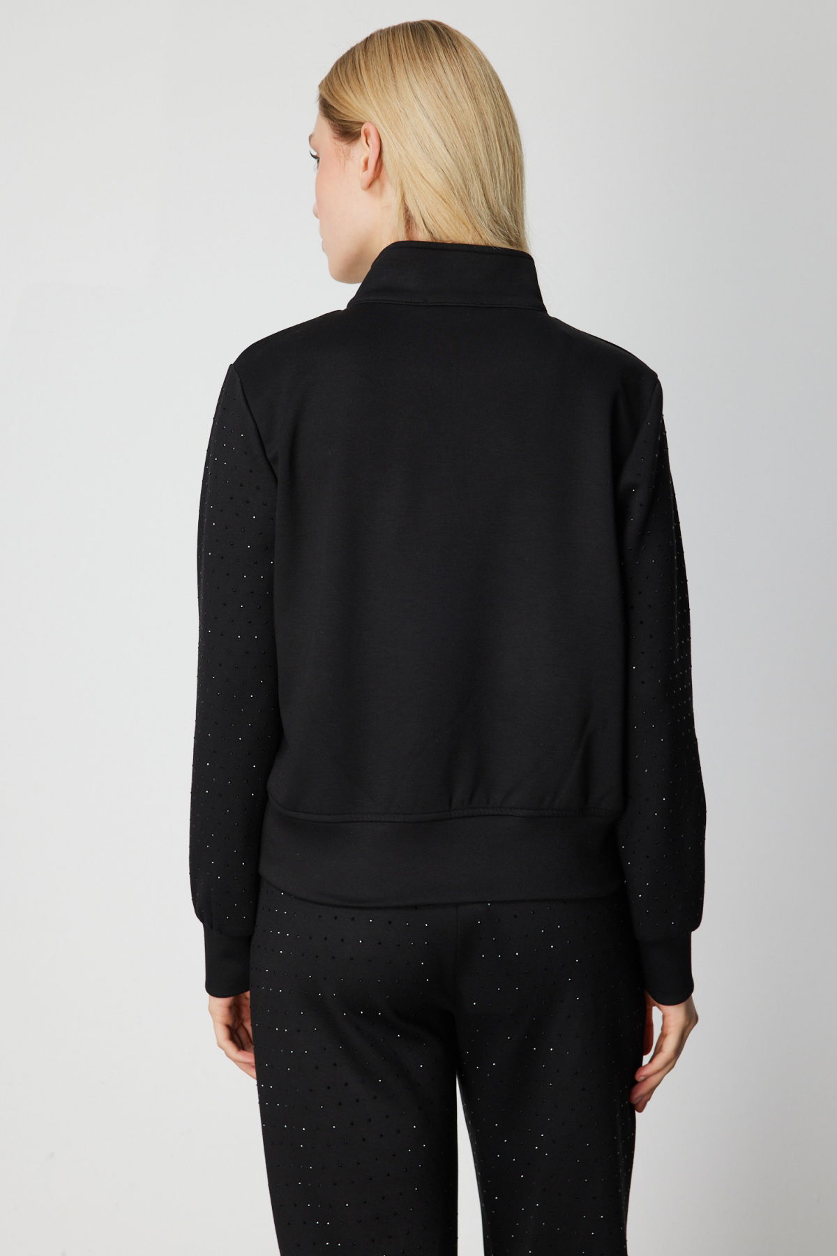 On Kadın Yakası Fermuarlı Taşlı Eşofman Üstü 66364 Siyah - 4