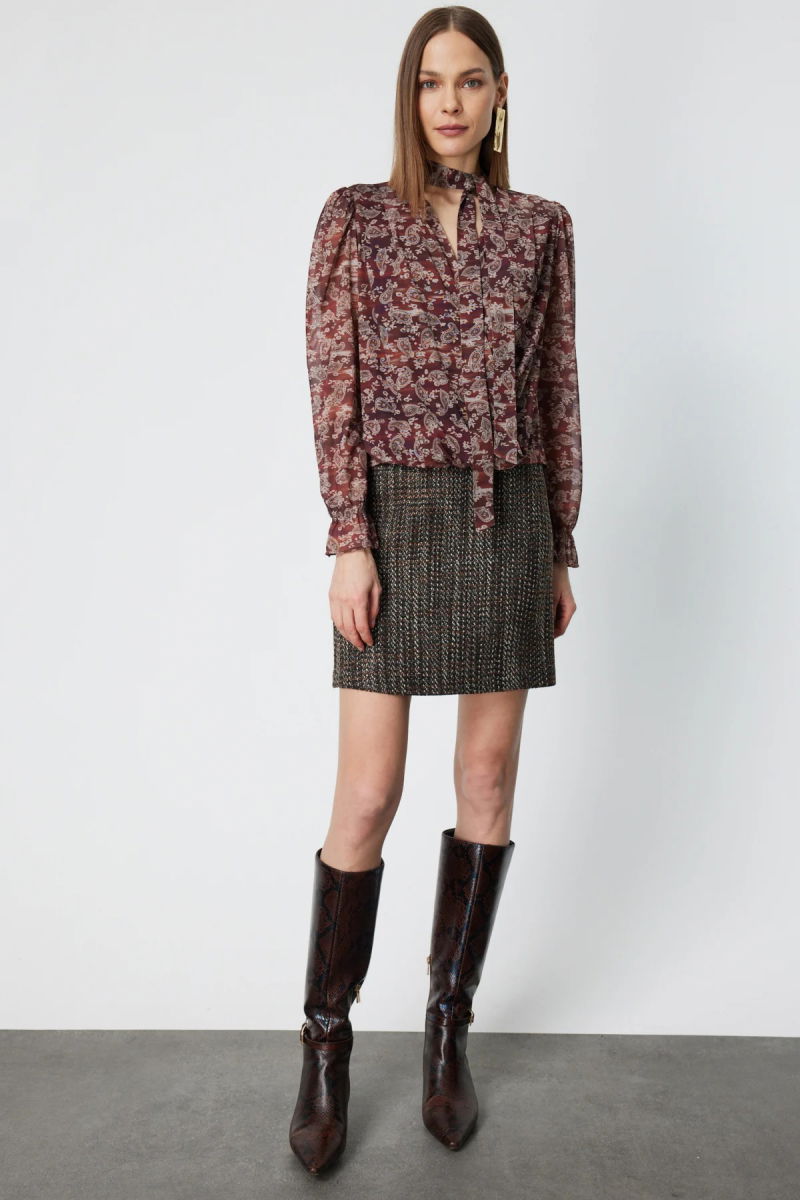 On Kadın Yakası Fularlı Leopar Desenli Bluz 62310 Kahverengi - 3