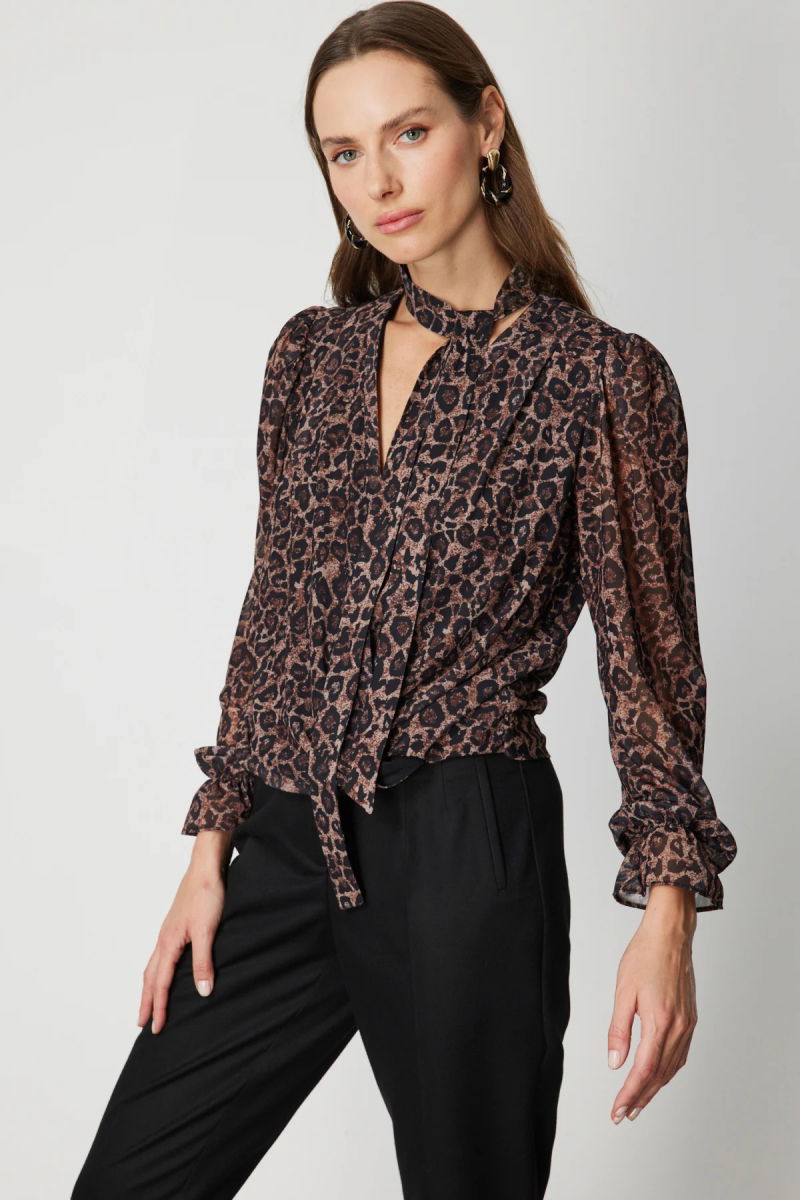 On Kadın Yakası Fularlı Leopar Desenli Bluz 62310 Leopar - 2