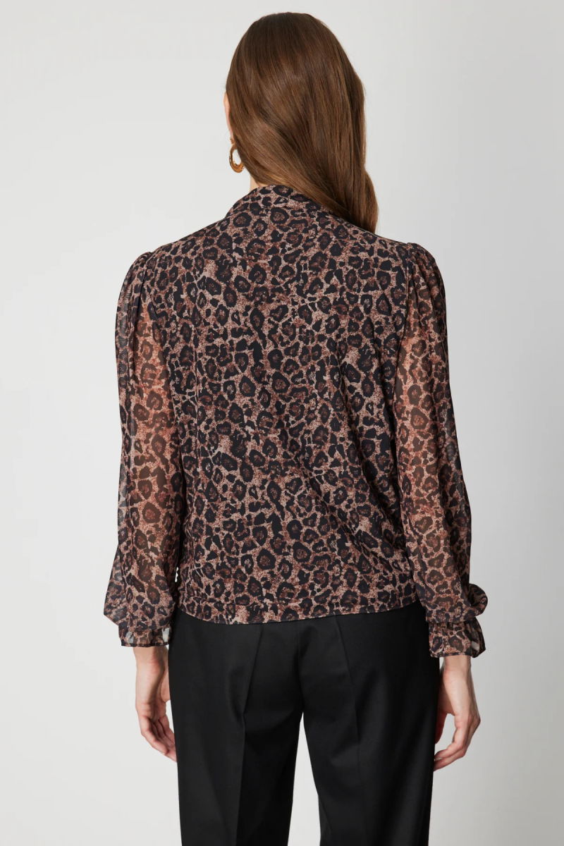 On Kadın Yakası Fularlı Leopar Desenli Bluz 62310 Leopar - 4