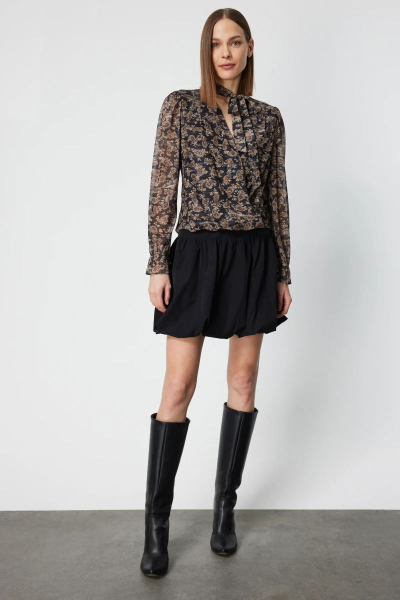 On Kadın Yakası Fularlı Leopar Desenli Bluz 62310 Siyah - 3