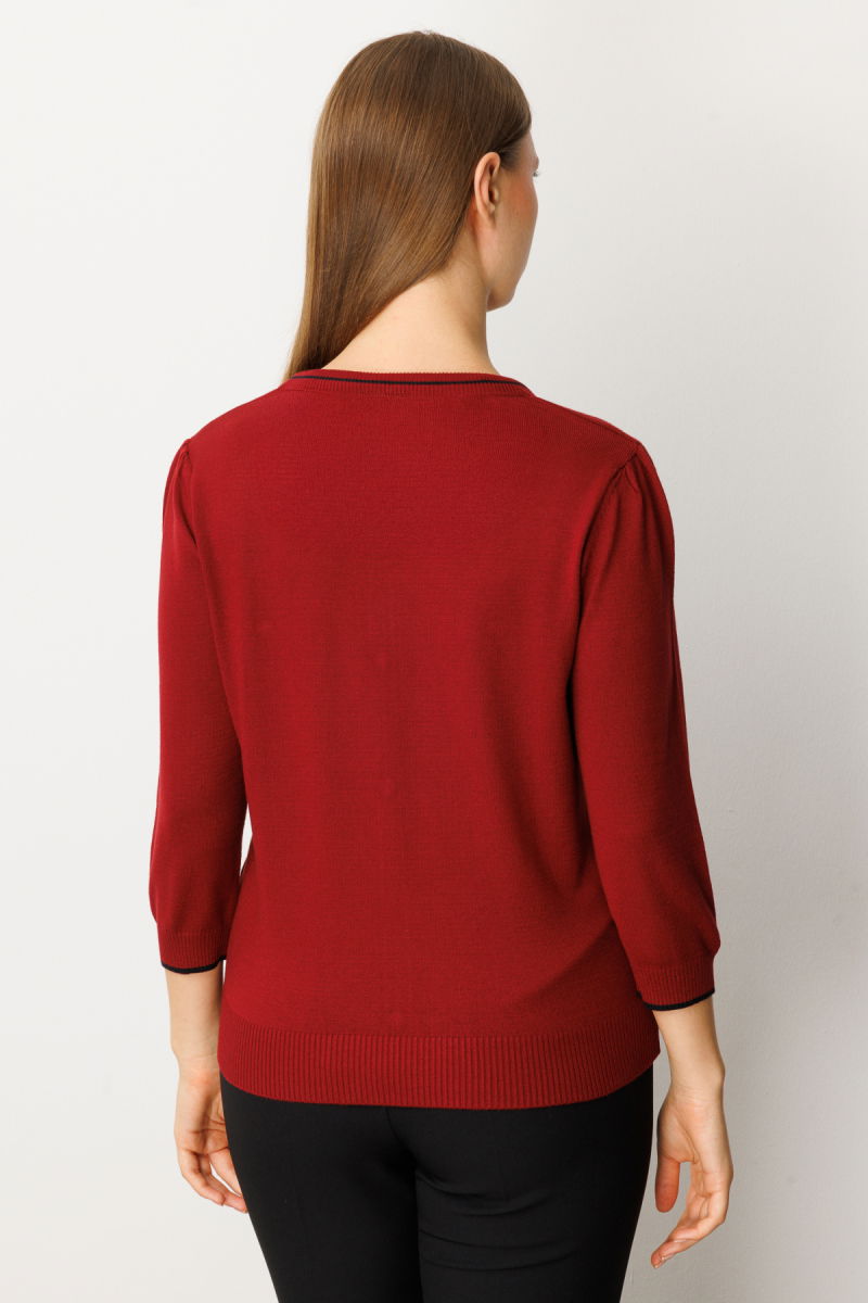 On Kadın Yakası Fularlı Triko Kazak 65352 Bordo - 4