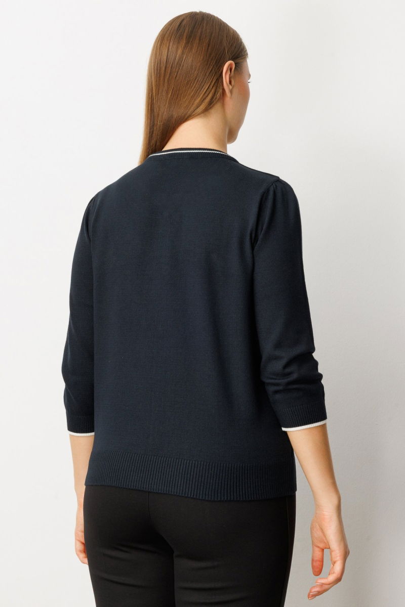 On Kadın Yakası Fularlı Triko Kazak 65352 Siyah - 4