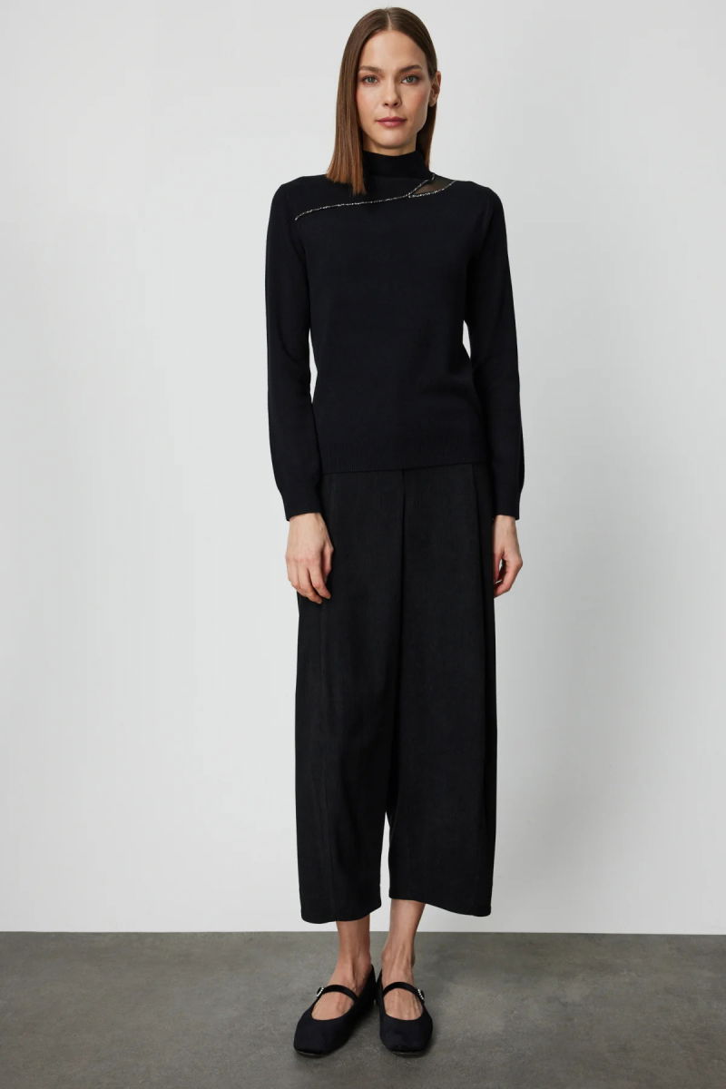 On Kadın Yakası Taşlı Dik Yaka Triko Kazak 60485 Siyah - 3