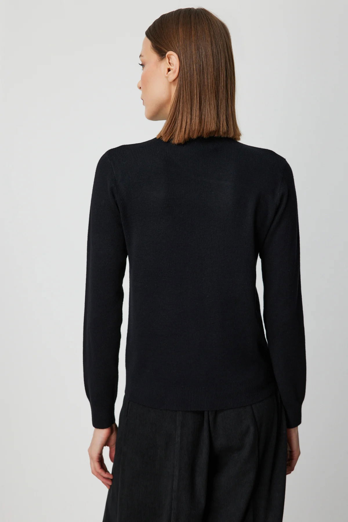 On Kadın Yakası Taşlı Dik Yaka Triko Kazak 60485 Siyah - 4