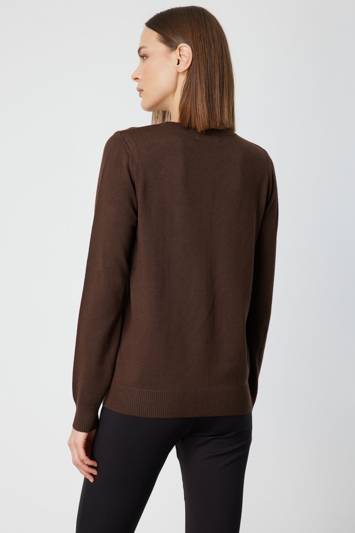 On Kadın Yakası Taşlı Düğmeli Triko Kazak 65393 Kahverengi - 4