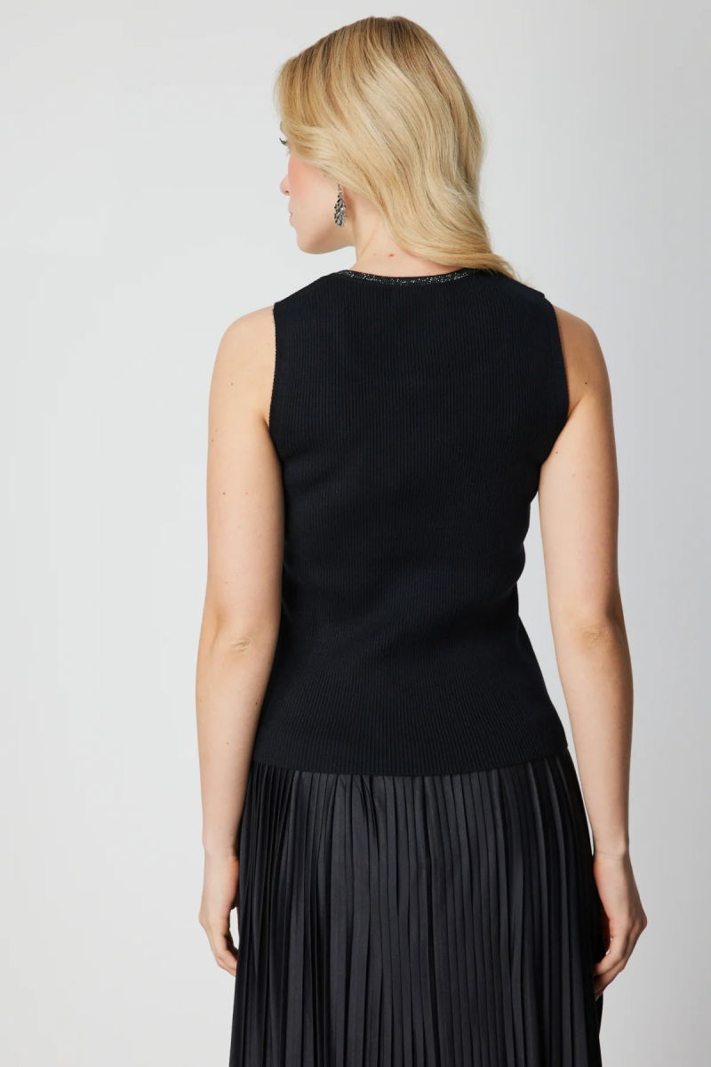 On Kadın Yakası Taşlı Kolsuz Triko Kazak 65394 Siyah - 3