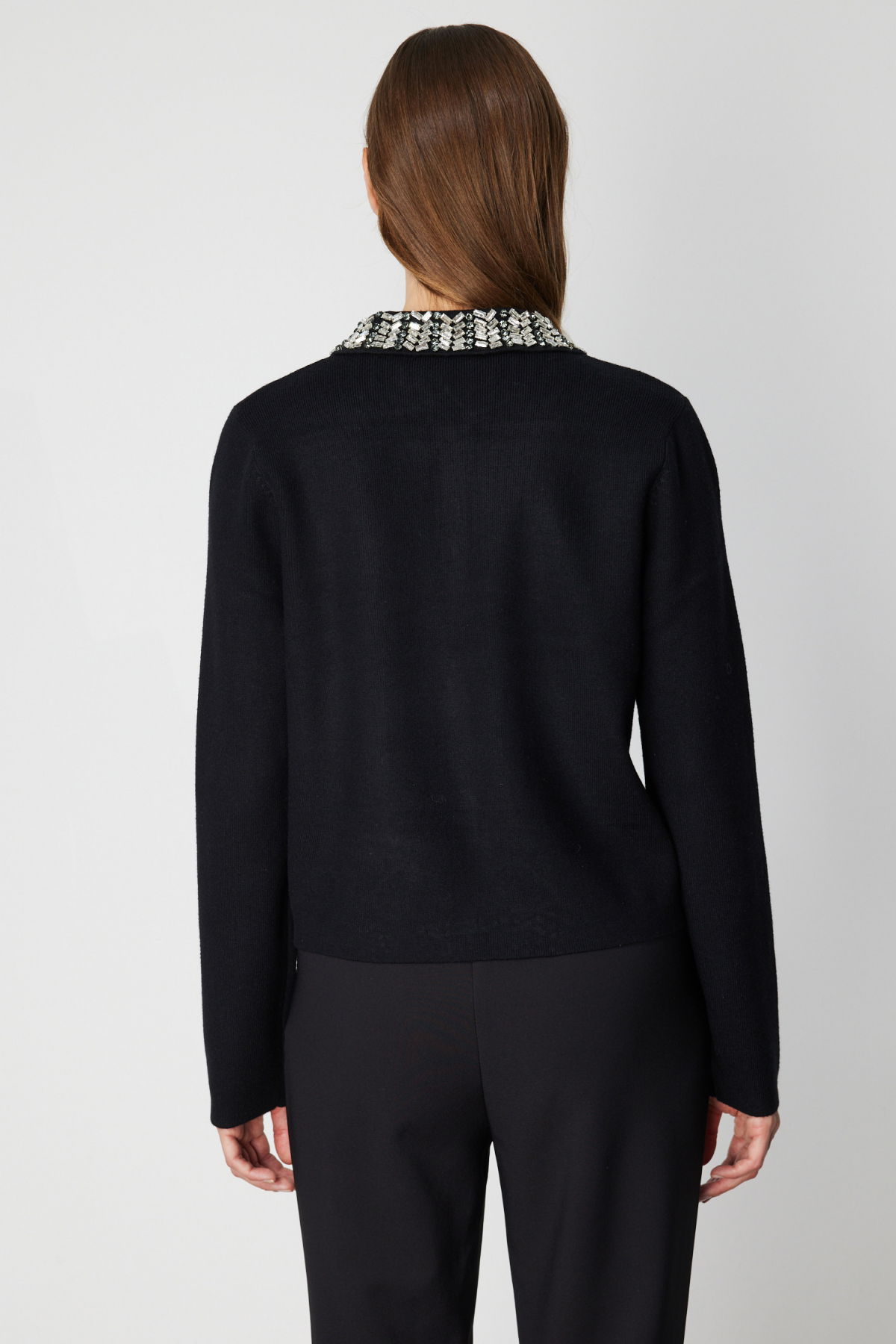 On Kadın Yakası Taşlı Torba Cepli Hırka 60907 Siyah - 4