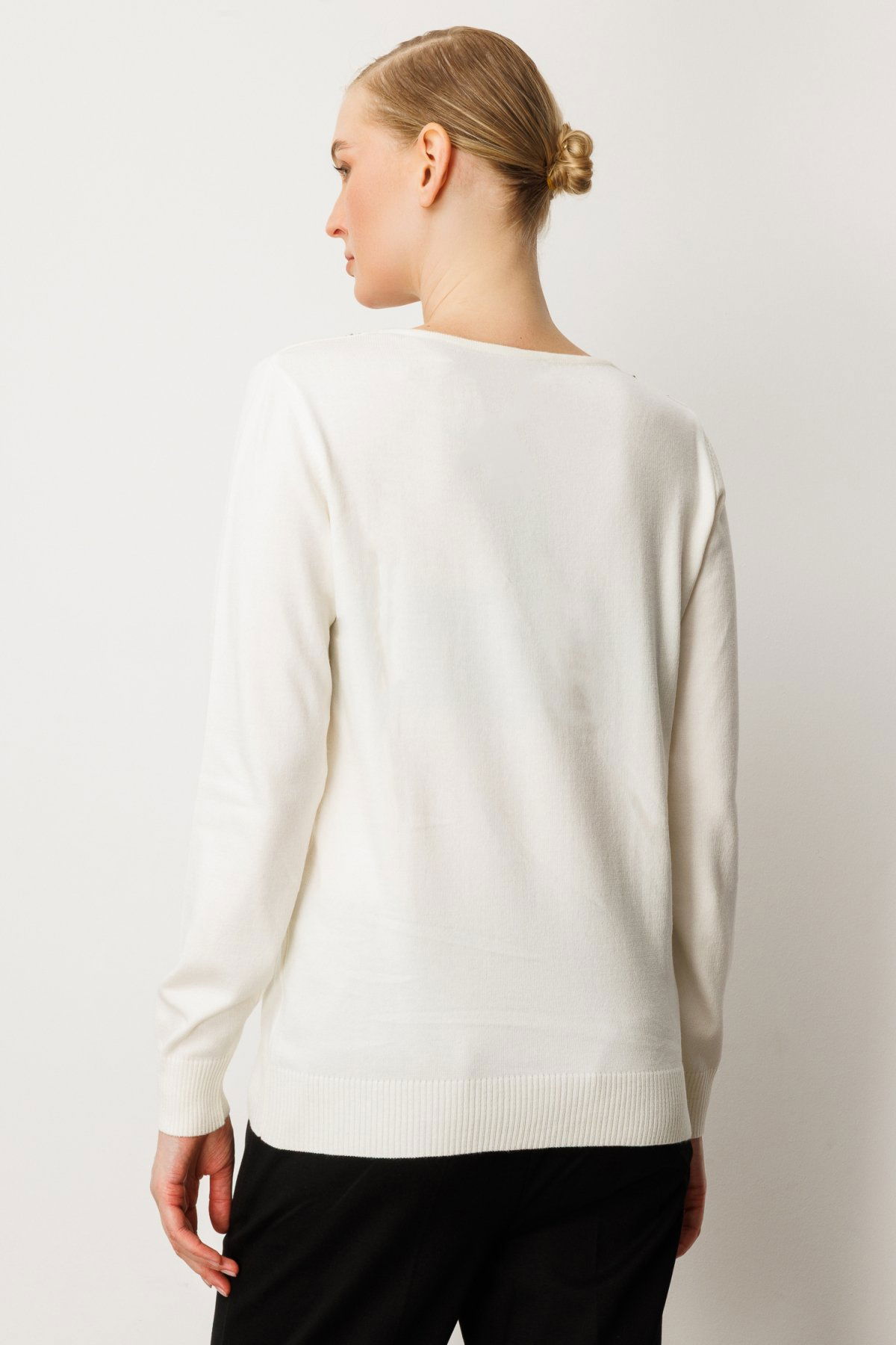 On Kadın Yakası Taşlı Triko Kazak 65314 Ekru - 4