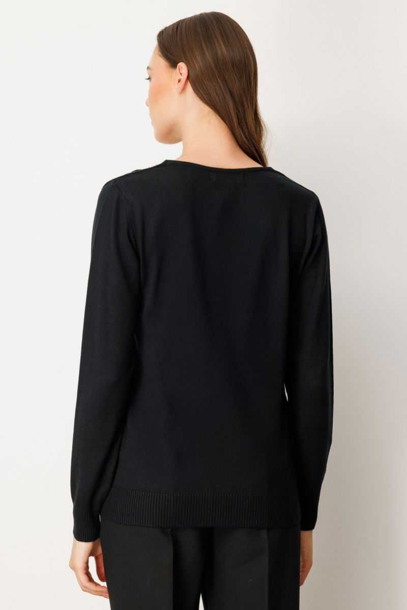 On Kadın Yakası Taşlı Triko Kazak 65314 Siyah - 4