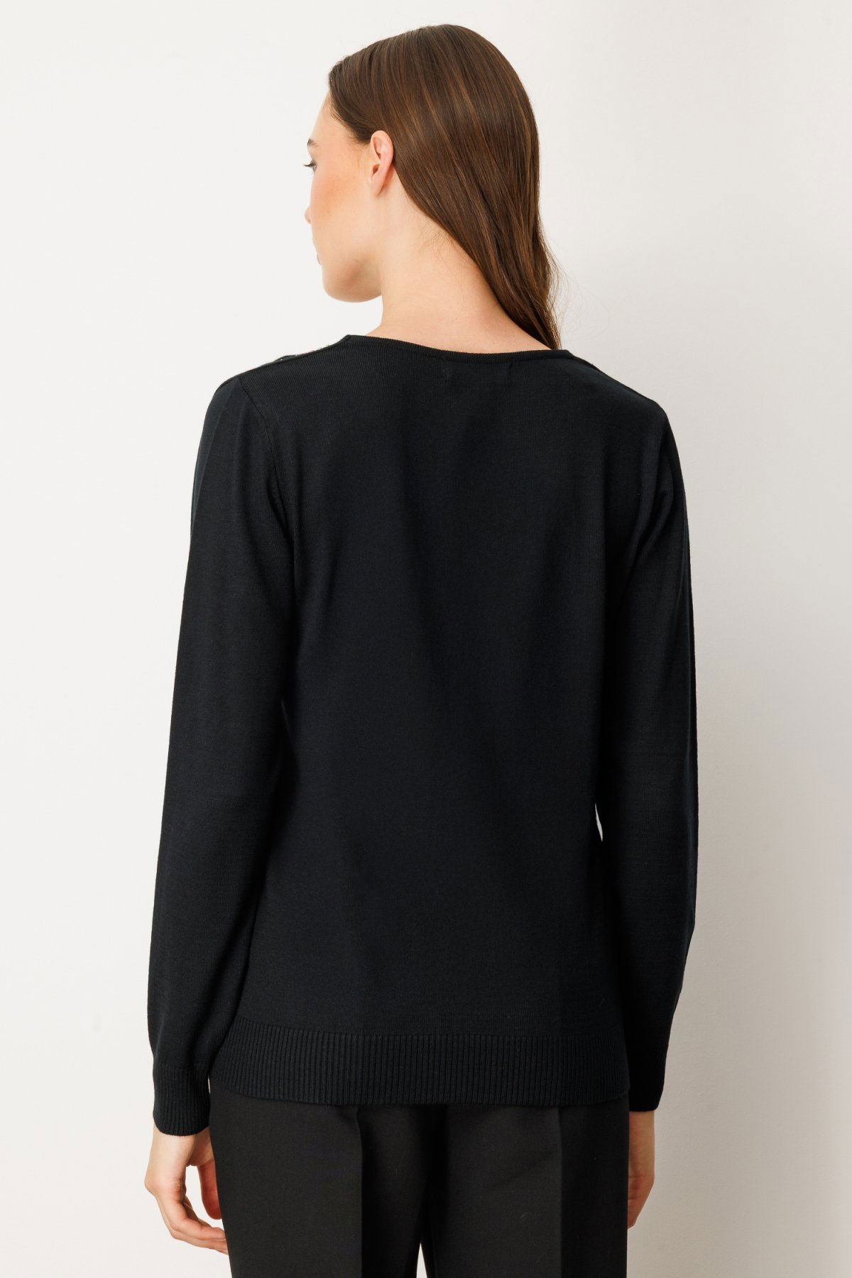 On Kadın Yakası Taşlı Triko Kazak 65314 Siyah - 4