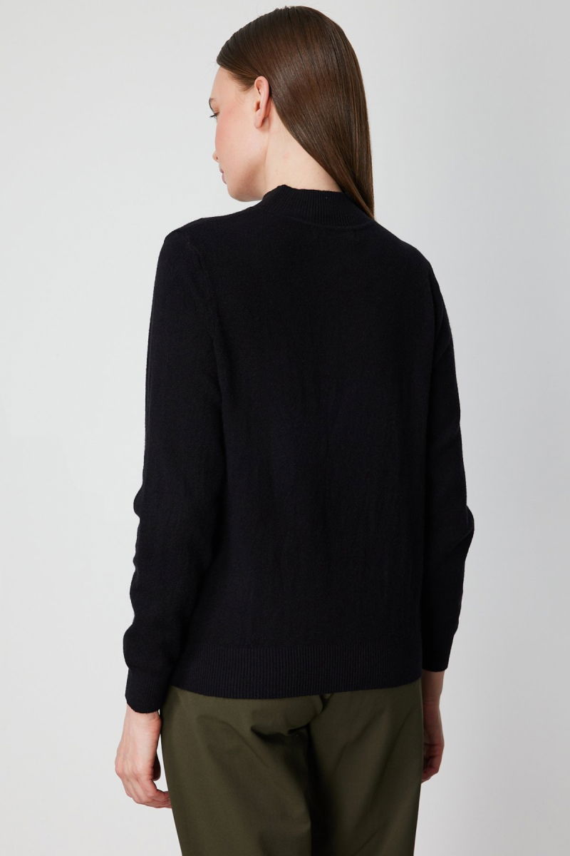 On Kadın Yakası Tül Detaylı Pamuklu Triko Kazak 60342 Siyah - 4