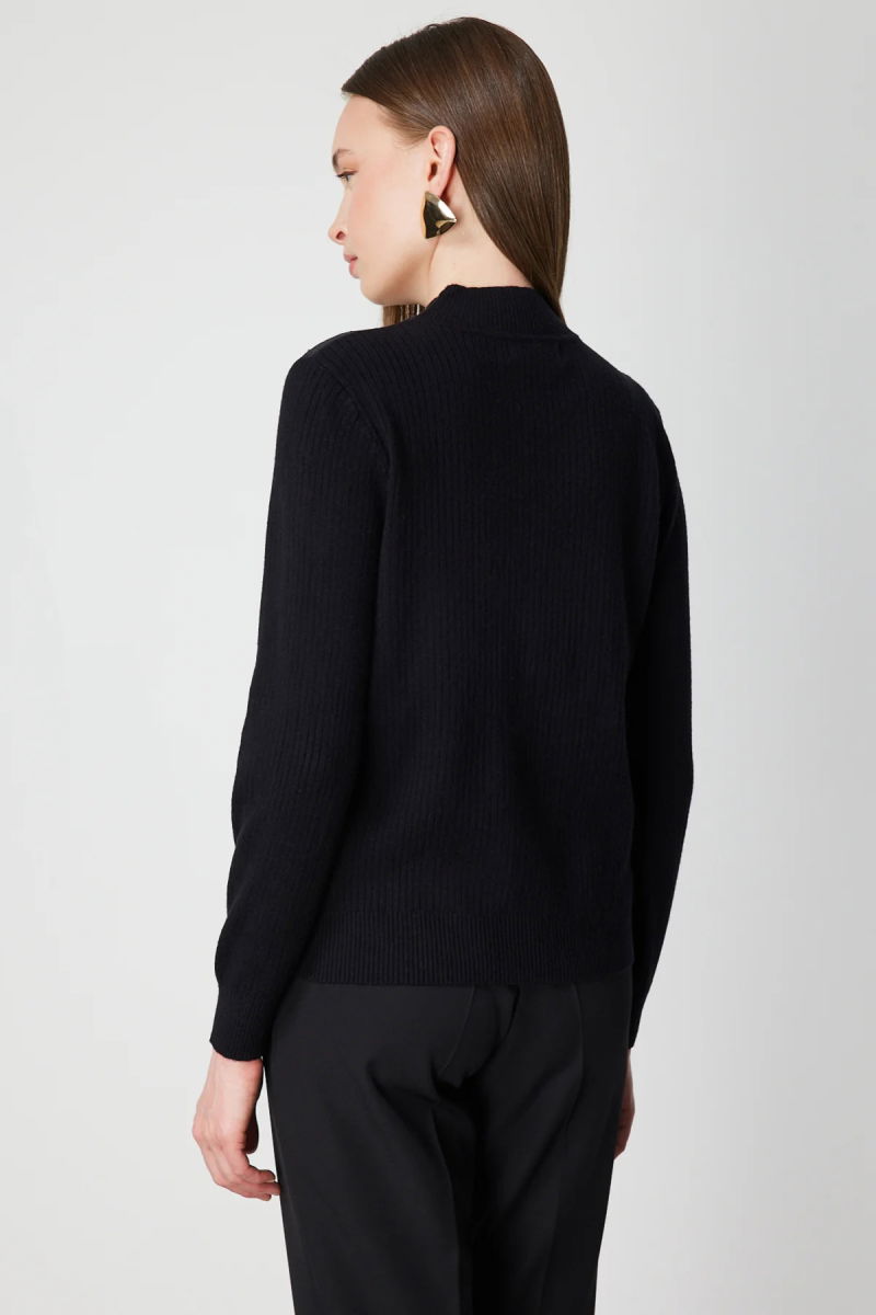 On Kadın Yakası Tül Detaylı Taşlı Triko Kazak 60343 Siyah - 4