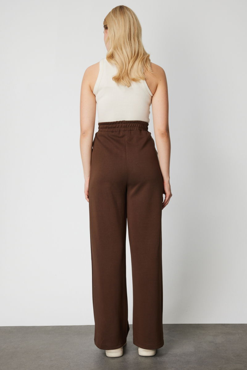 On Kadın Yan Cepli Bol Paça Eşofman Altı 66522 Kahverengi - 4