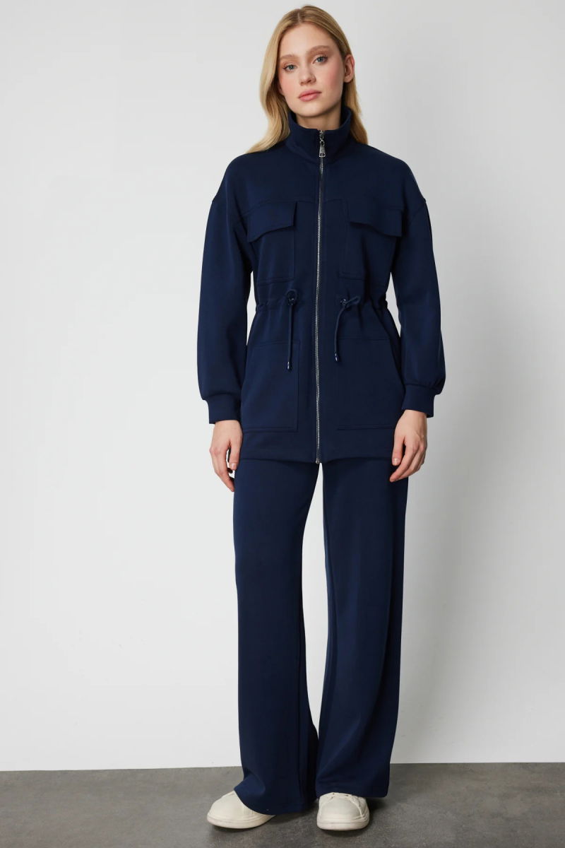 On Kadın Yan Cepli Bol Paça Eşofman Altı 66522 Lacivert - On