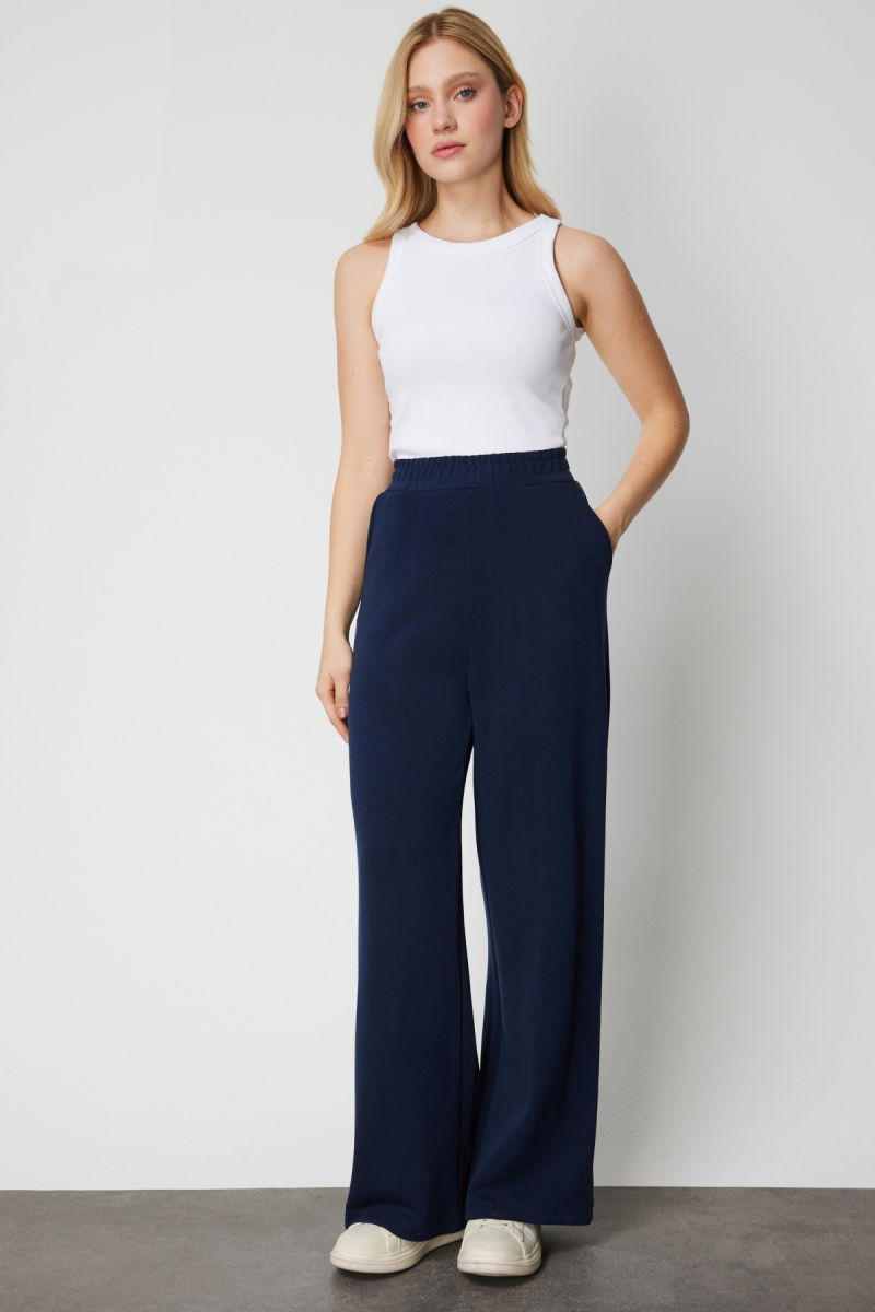 On Kadın Yan Cepli Bol Paça Eşofman Altı 66522 Lacivert - 2