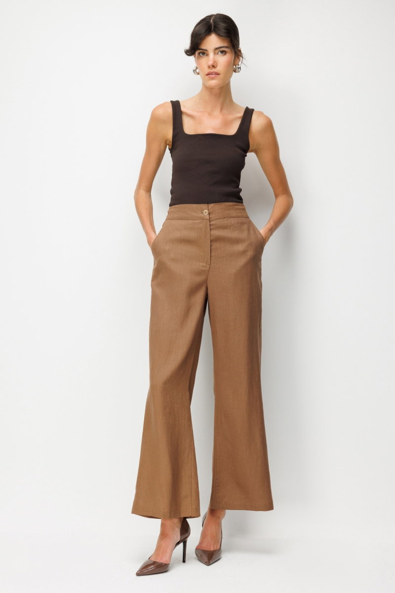 On Kadın Yan Cepli Bol Paça Pantolon 76953 Mocha - 2