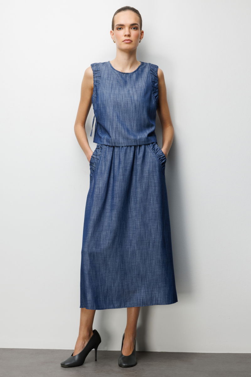 On Kadın Yanları Bağcıklı Crop Bluz 74320 Indigo - 3