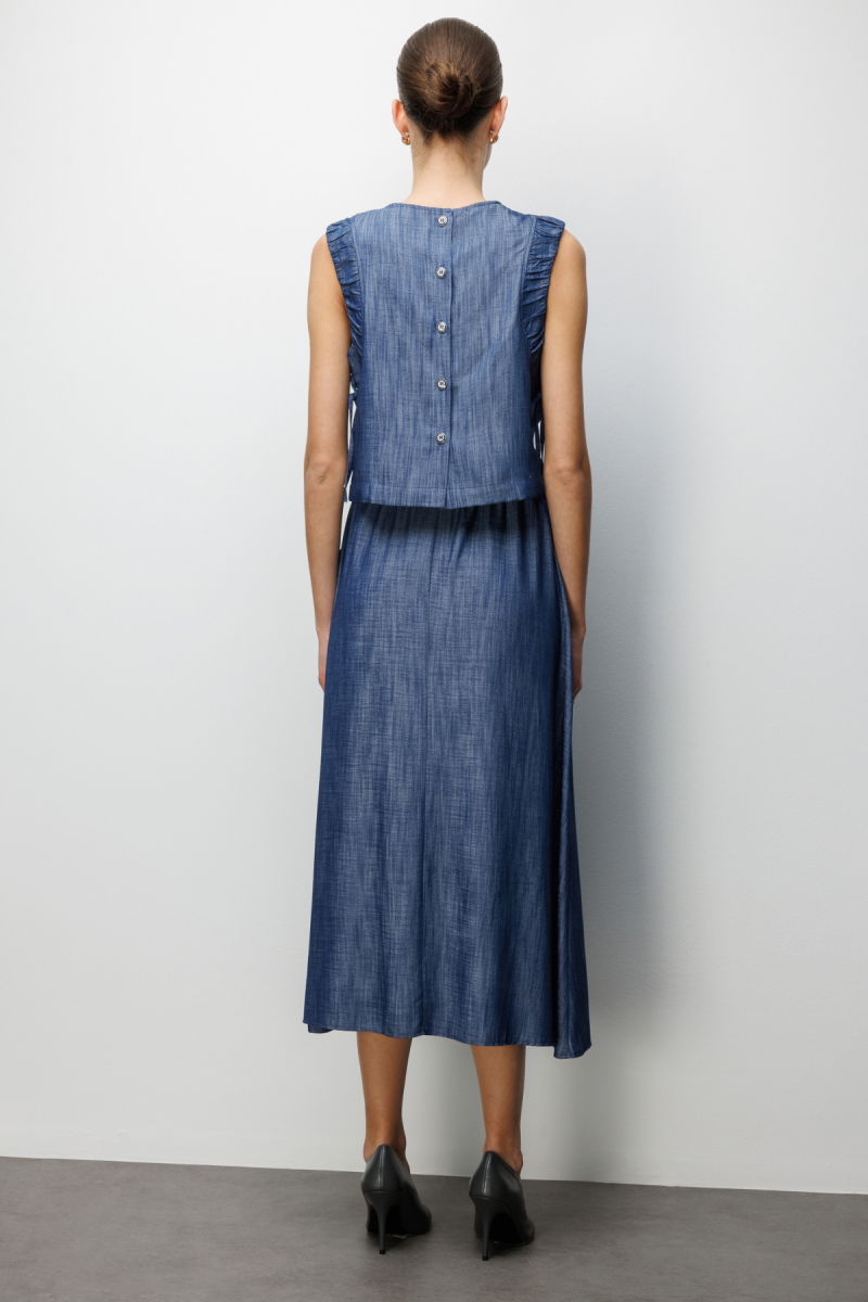 On Kadın Yanları Bağcıklı Crop Bluz 74320 Indigo - 4