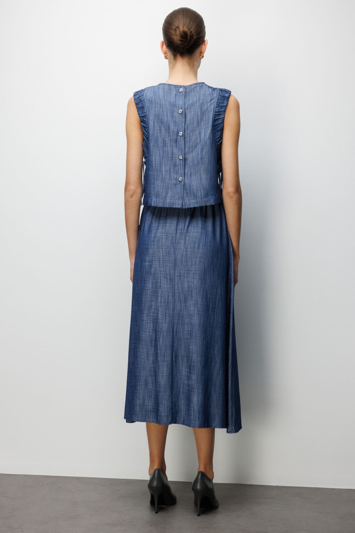 On Kadın Yanları Bağcıklı Crop Bluz 74320 Indigo - 4