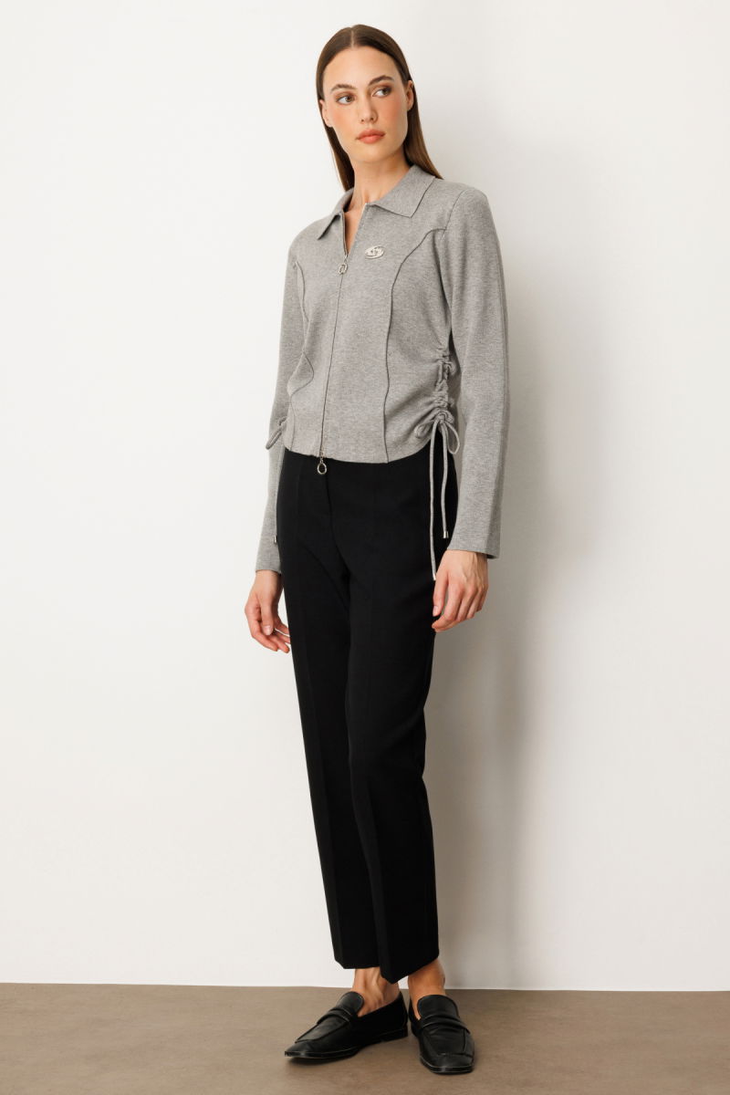 On Kadın Yanları Büzgü Detaylı Fermuarlı Hırka 63923 Gri - 3