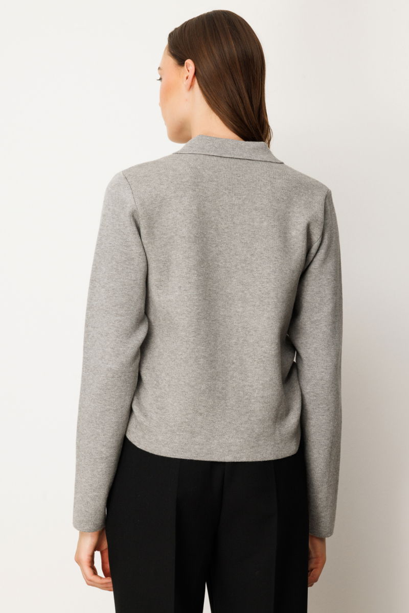 On Kadın Yanları Büzgü Detaylı Fermuarlı Hırka 63923 Gri - 4