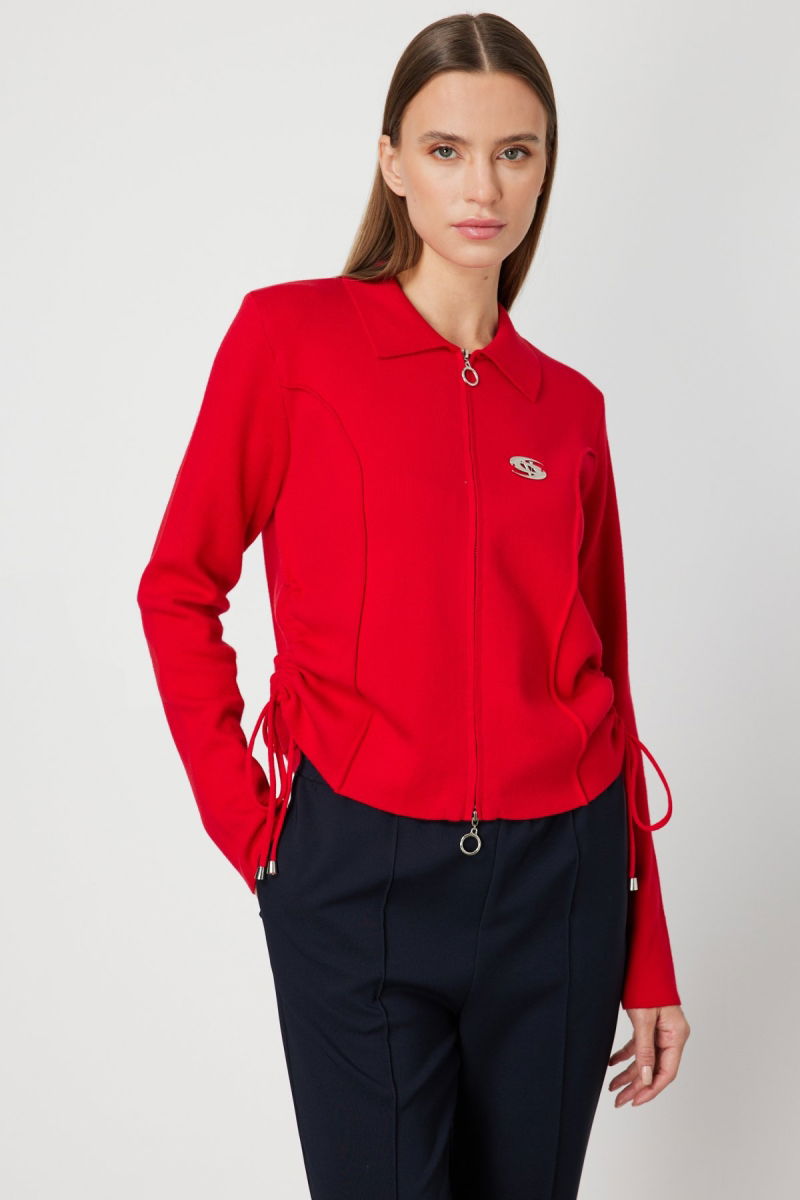 On Kadın Yanları Büzgü Detaylı Fermuarlı Hırka 63923 Kırmızı - On