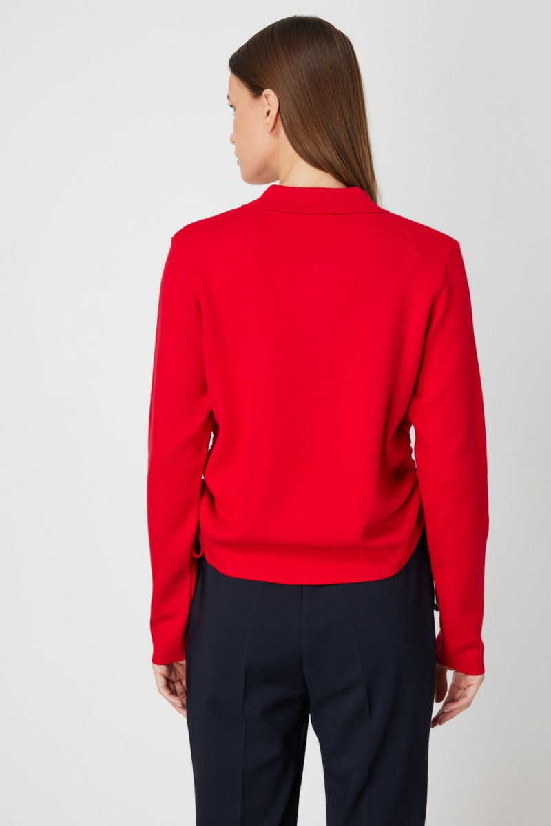 On Kadın Yanları Büzgü Detaylı Fermuarlı Hırka 63923 Kırmızı - 4