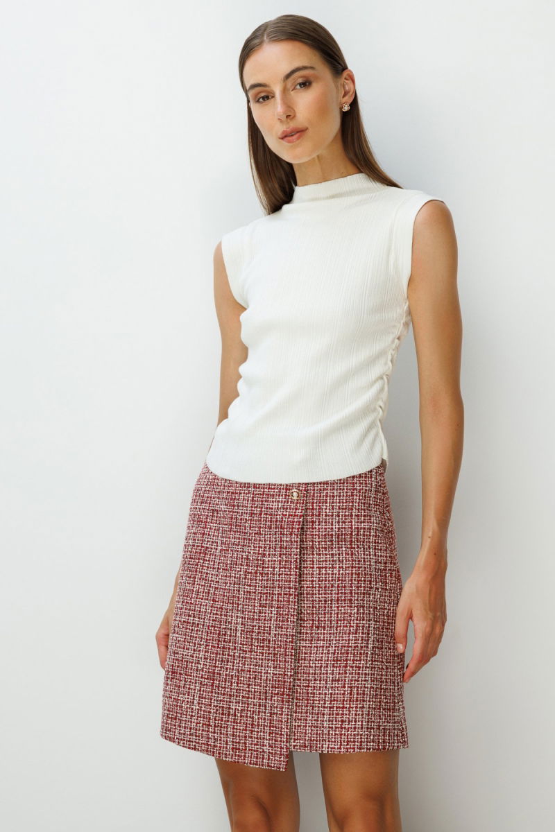 On Kadın Yanları Büzgülü Kolsuz Triko Kazak 65355 Ekru - On