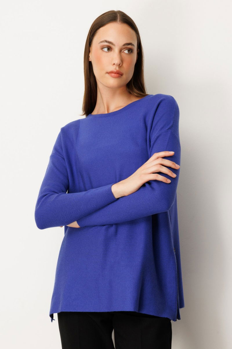 On Kadın Yanları Fermuarlı Sıfır Yaka Triko Kazak 65318 Saks - On