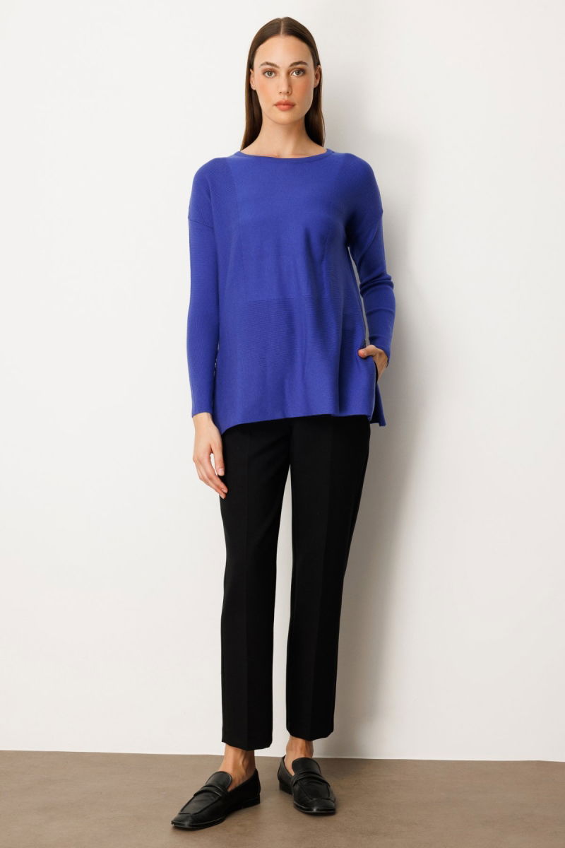 On Kadın Yanları Fermuarlı Sıfır Yaka Triko Kazak 65318 Saks - 3