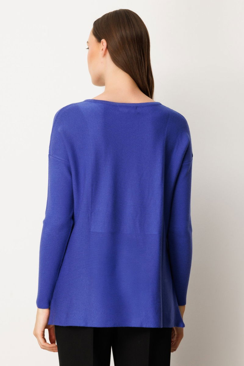 On Kadın Yanları Fermuarlı Sıfır Yaka Triko Kazak 65318 Saks - 4