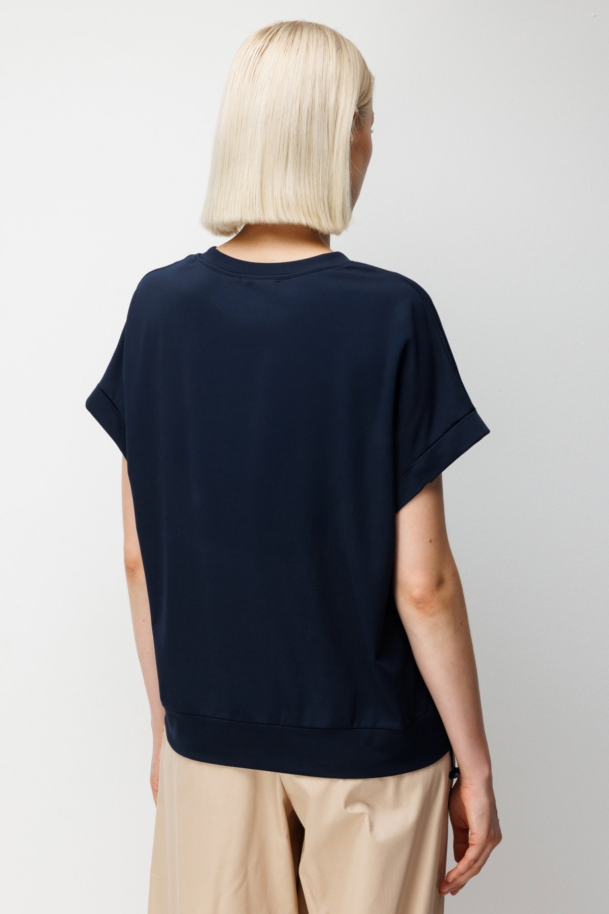 On Kadın Yanları Lastikli İşlemeli T-Shirt 70430 Lacivert - 4