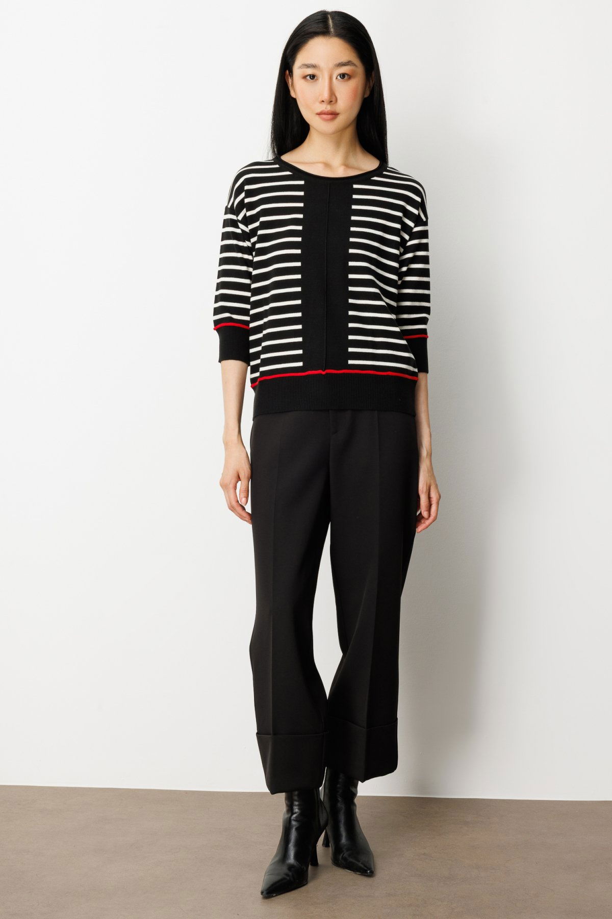 On Kadın Yarım Kol Çizgili Kazak 65302 Siyah - 3