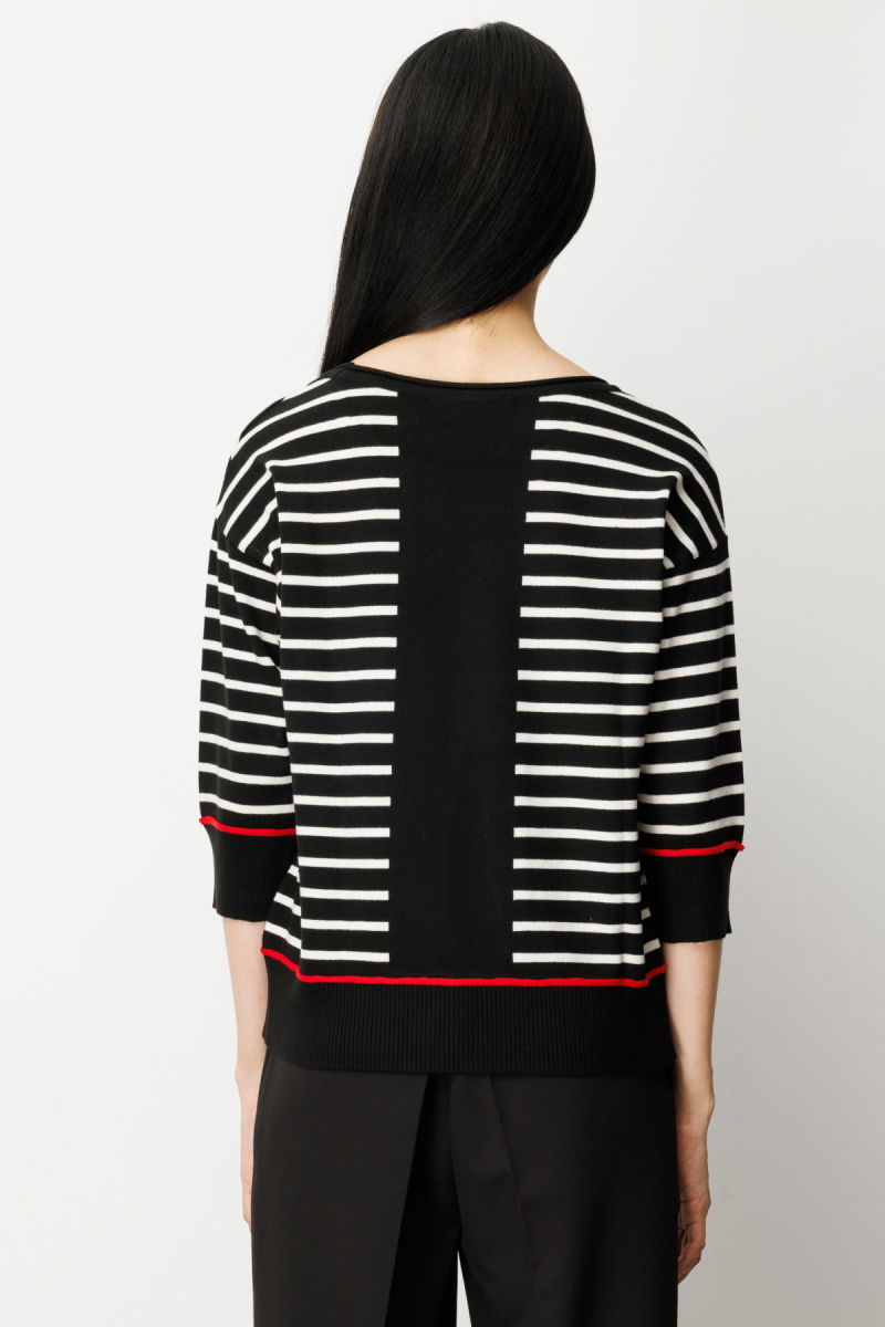 On Kadın Yarım Kol Çizgili Kazak 65302 Siyah - 4