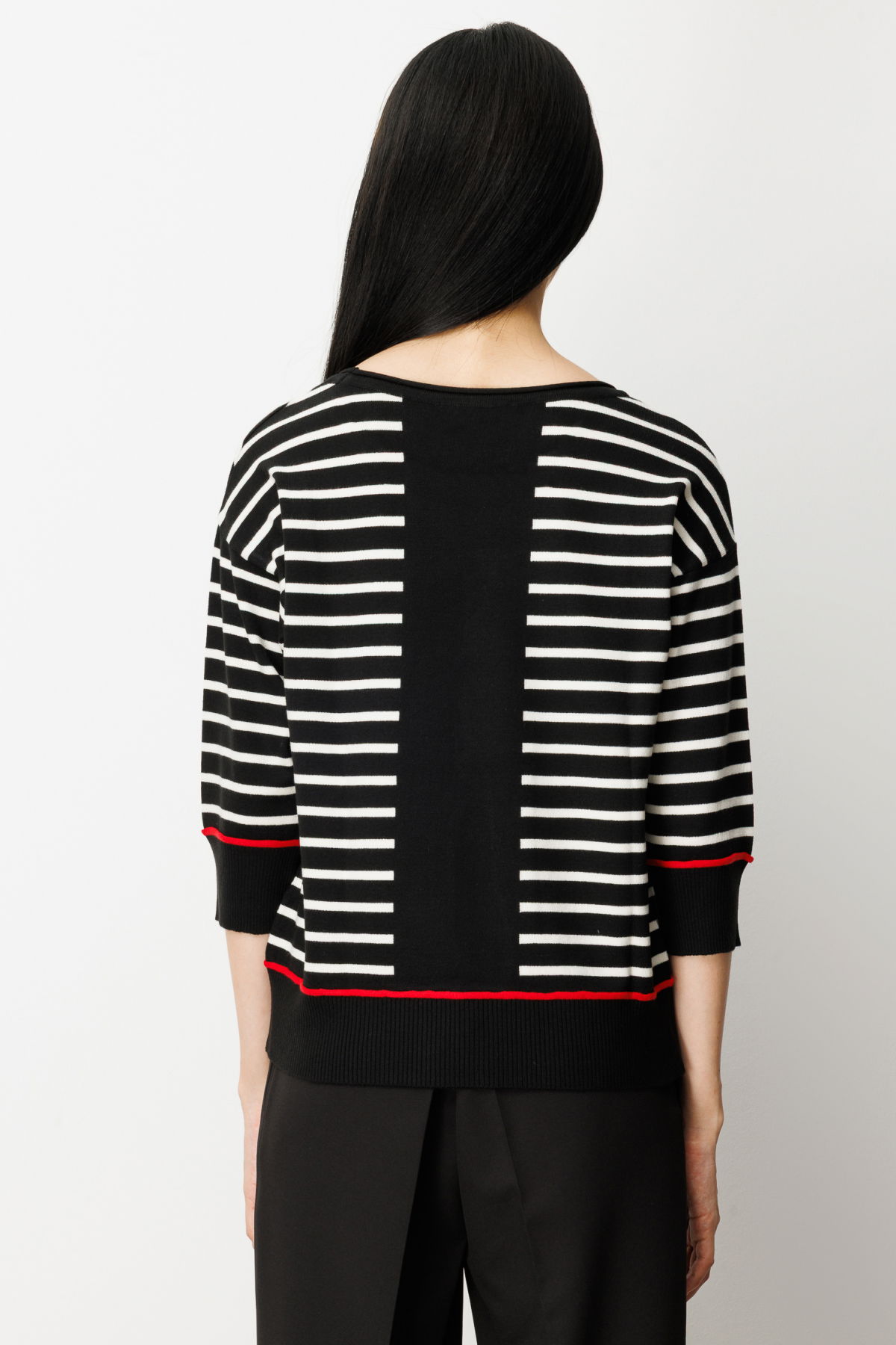 On Kadın Yarım Kol Çizgili Kazak 65302 Siyah - 4